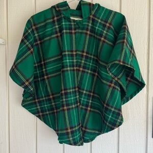 Blarney Irish wool blend green tartan plaid poncho hooded cape made in Ireland
